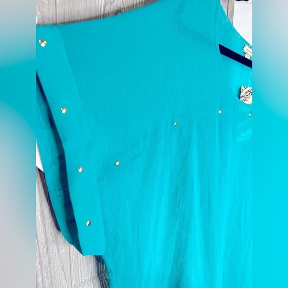 067. NWT Eyeshadow Curvy Sheer Shaffon Studded Capped Sleeve Shirt 3X - Picture 2 of 5